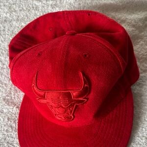 Red Embroidered Bull Logo Suede Baseball Cap - Unbranded